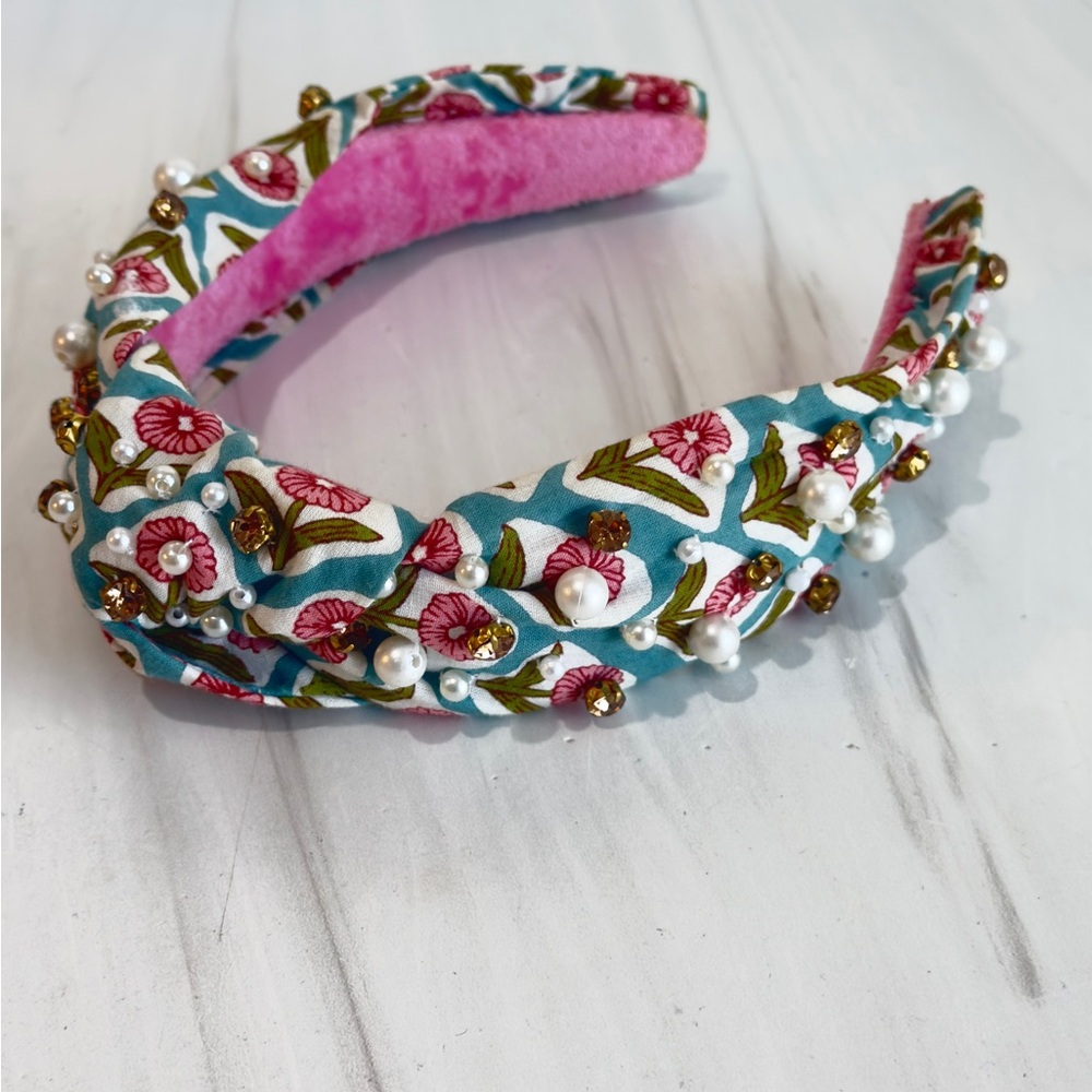 BETH LADD KNOTTED PEARL RHINESTONE PREPPY COQUETTE HEADBAND COLLEGE PREP